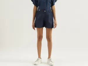 Solid Mid Waist Regular Fit Denim Shorts