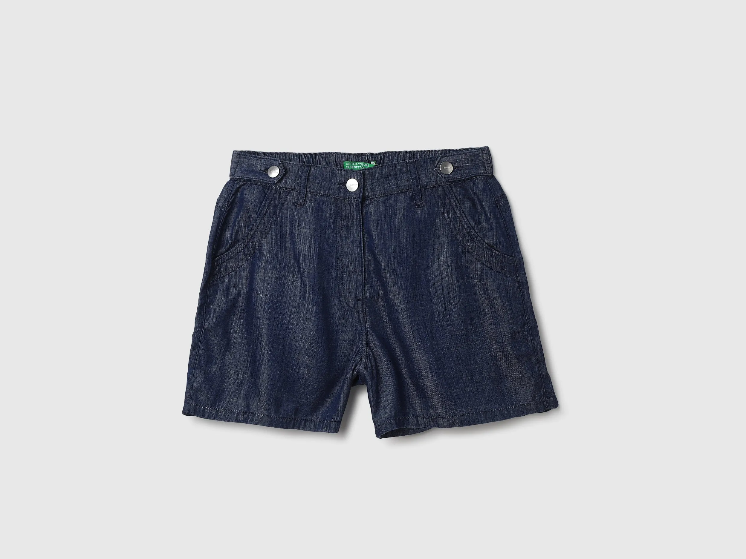 Solid Mid Waist Regular Fit Denim Shorts