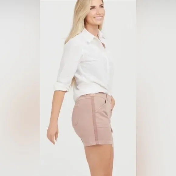 SPANX Stretch Twill Shorts 6&quot; Stretchy High Waist Casual in Mauve Size Large