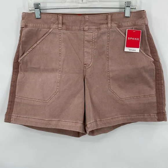 SPANX Stretch Twill Shorts 6&quot; Stretchy High Waist Casual in Mauve Size Large