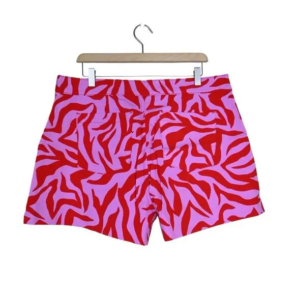 SPANX Womens XL On the Go Print 4-Inch Shorts in True Red Zebra Stripe NEW