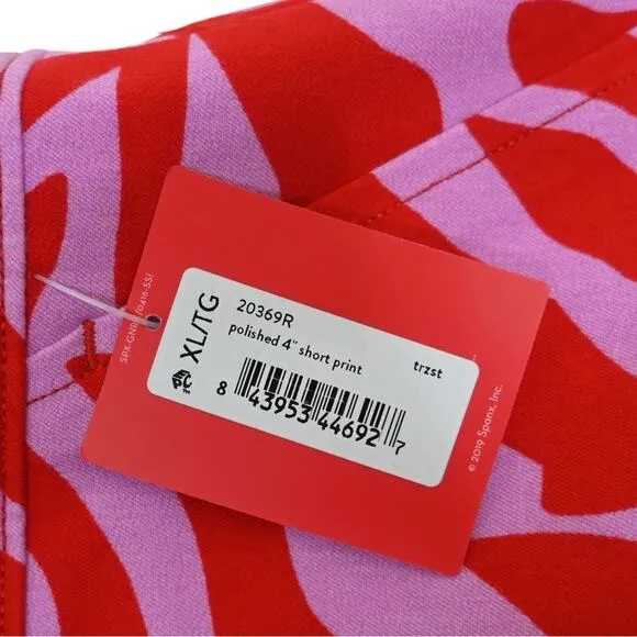 SPANX Womens XL On the Go Print 4-Inch Shorts in True Red Zebra Stripe NEW