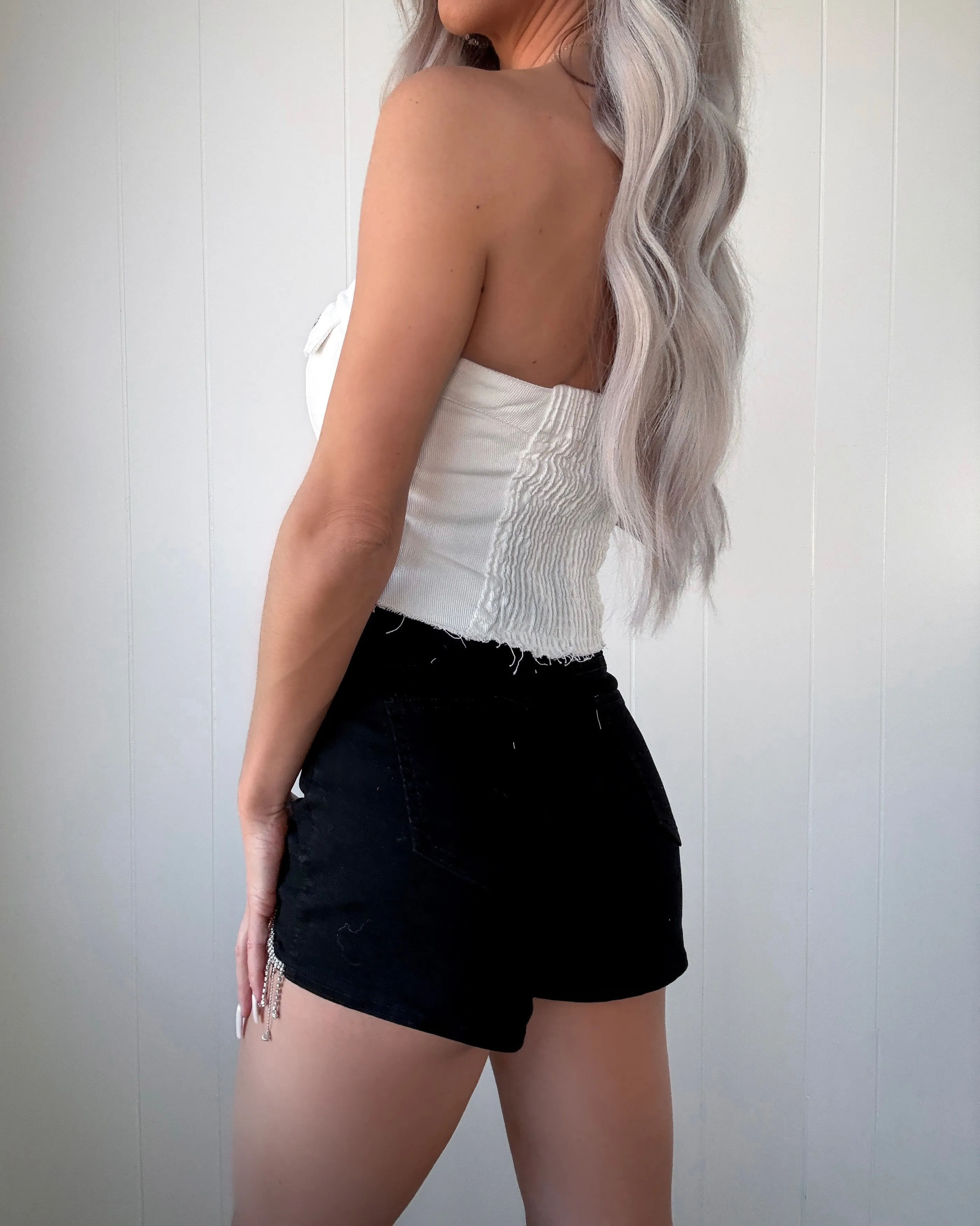 Sparkle Spur Rhinestone Fringe Shorts - Black