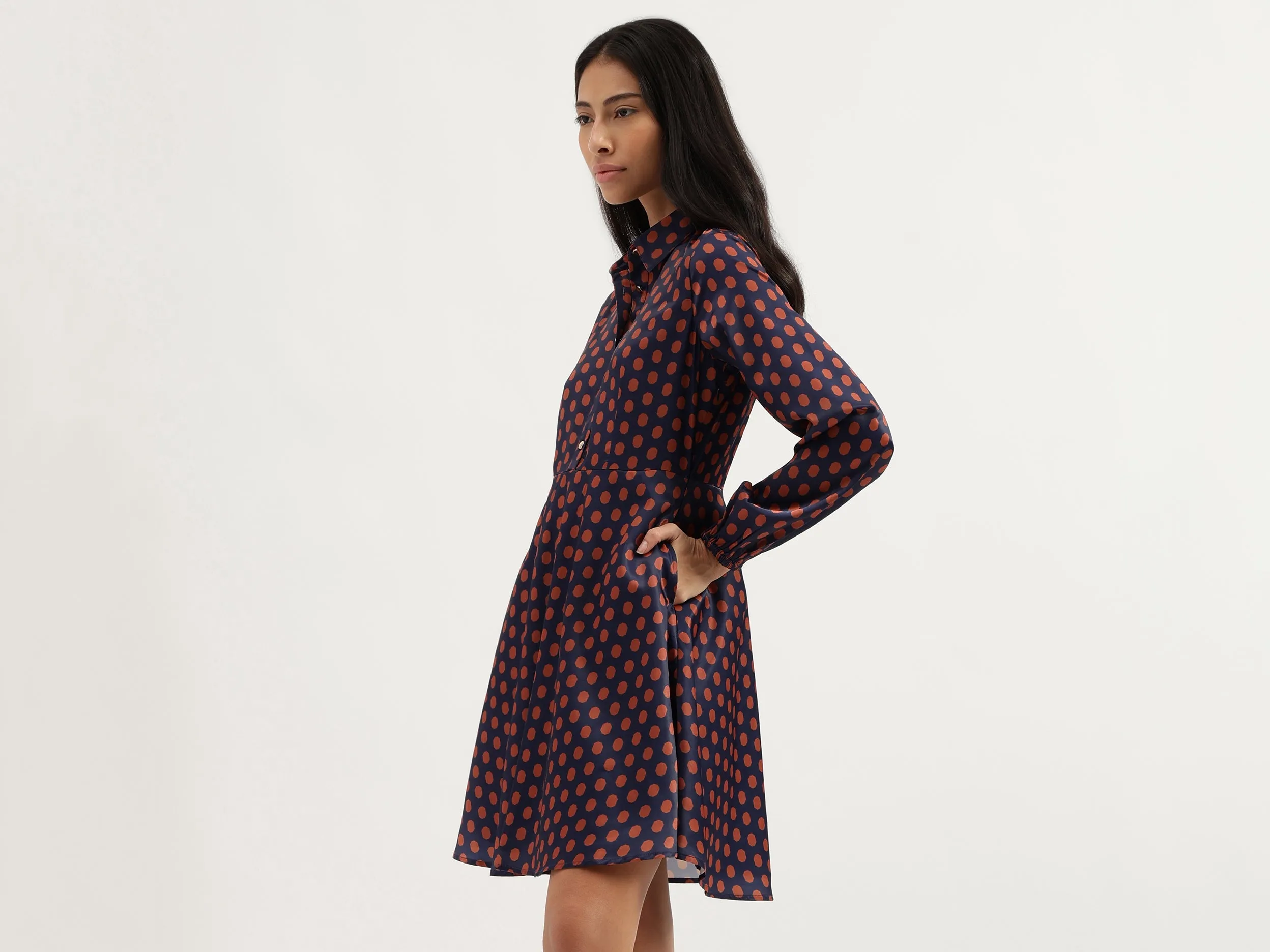 Spread Collar Polka Print Dresses