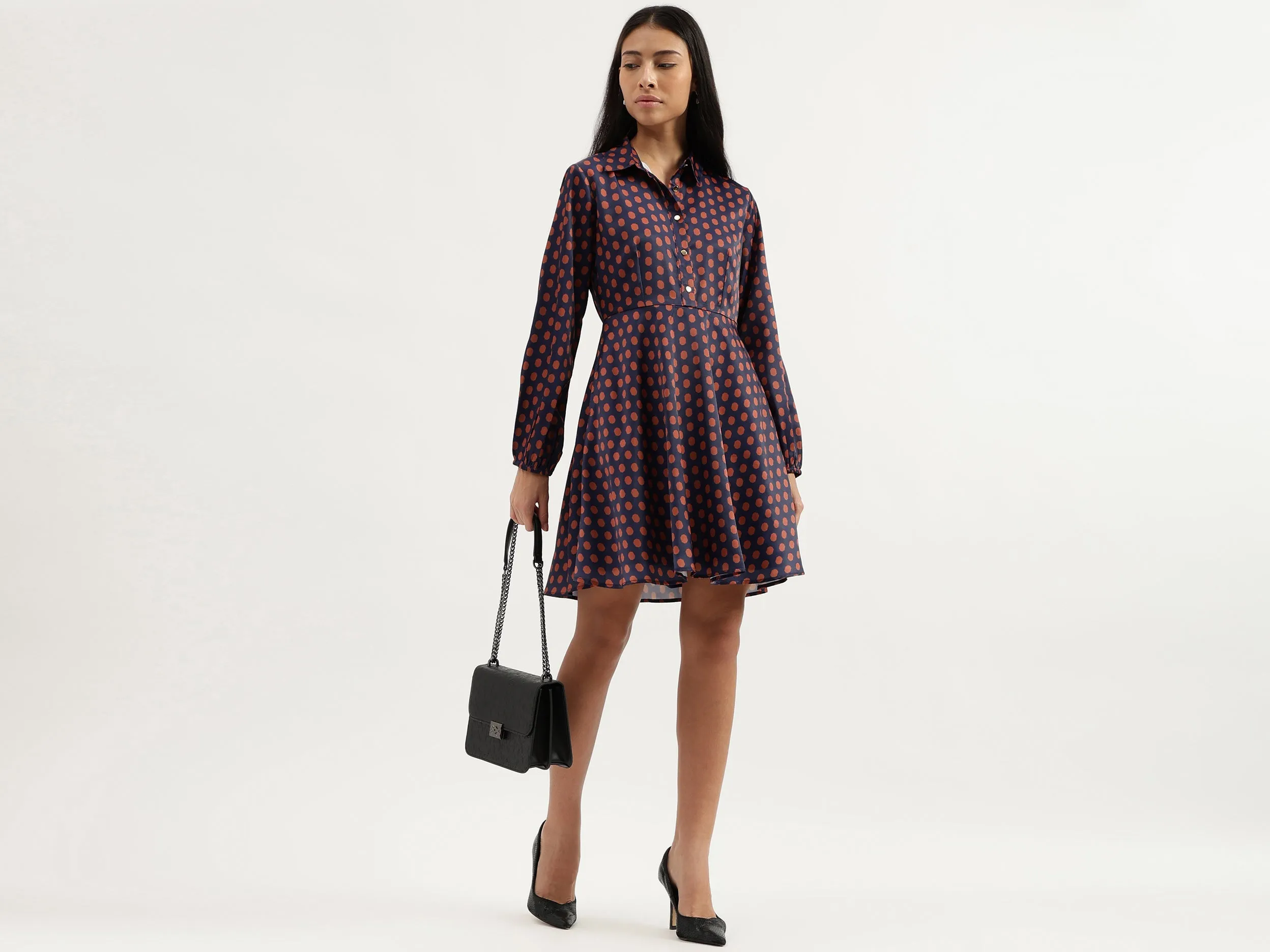Spread Collar Polka Print Dresses