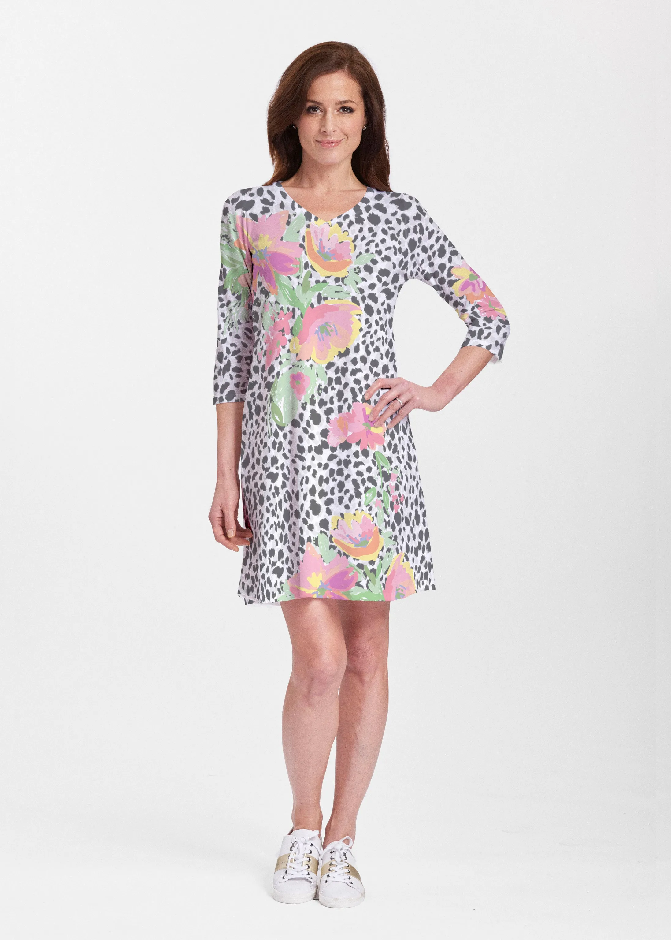 Spring Leopard (14225) ~ Classic V-neck Swing Dress