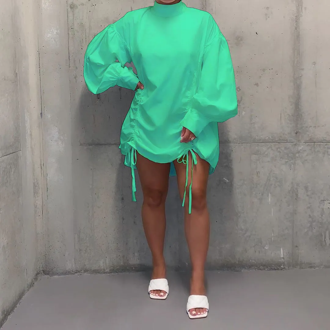 Stand collar loose and versatile shirt dress