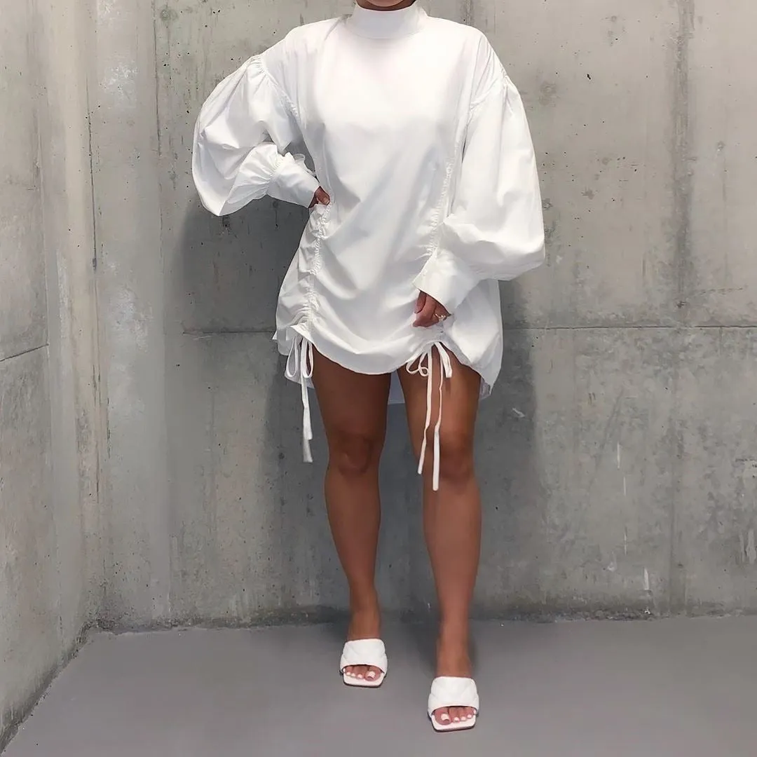 Stand collar loose and versatile shirt dress