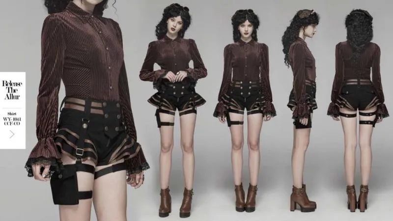 Steampunk Shorts with Adjustable Removable Belt - Black/Coffee -