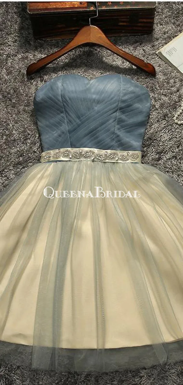 Strapless Beaded Belt Two colors Skirt Homecoming Dresses, Affordable Short Party Sweet 16 Dresses, Perfect Homecoming Cocktail Dresses, CM566