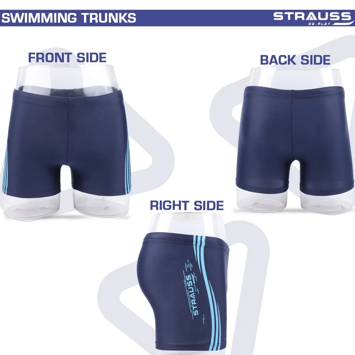 STRAUSS Swimming Shorts | Swimming Trunks for Men & Boys | Easily Adjustable, Breathable & Quick Drying Shorts | Size: S,(Blue Lines)