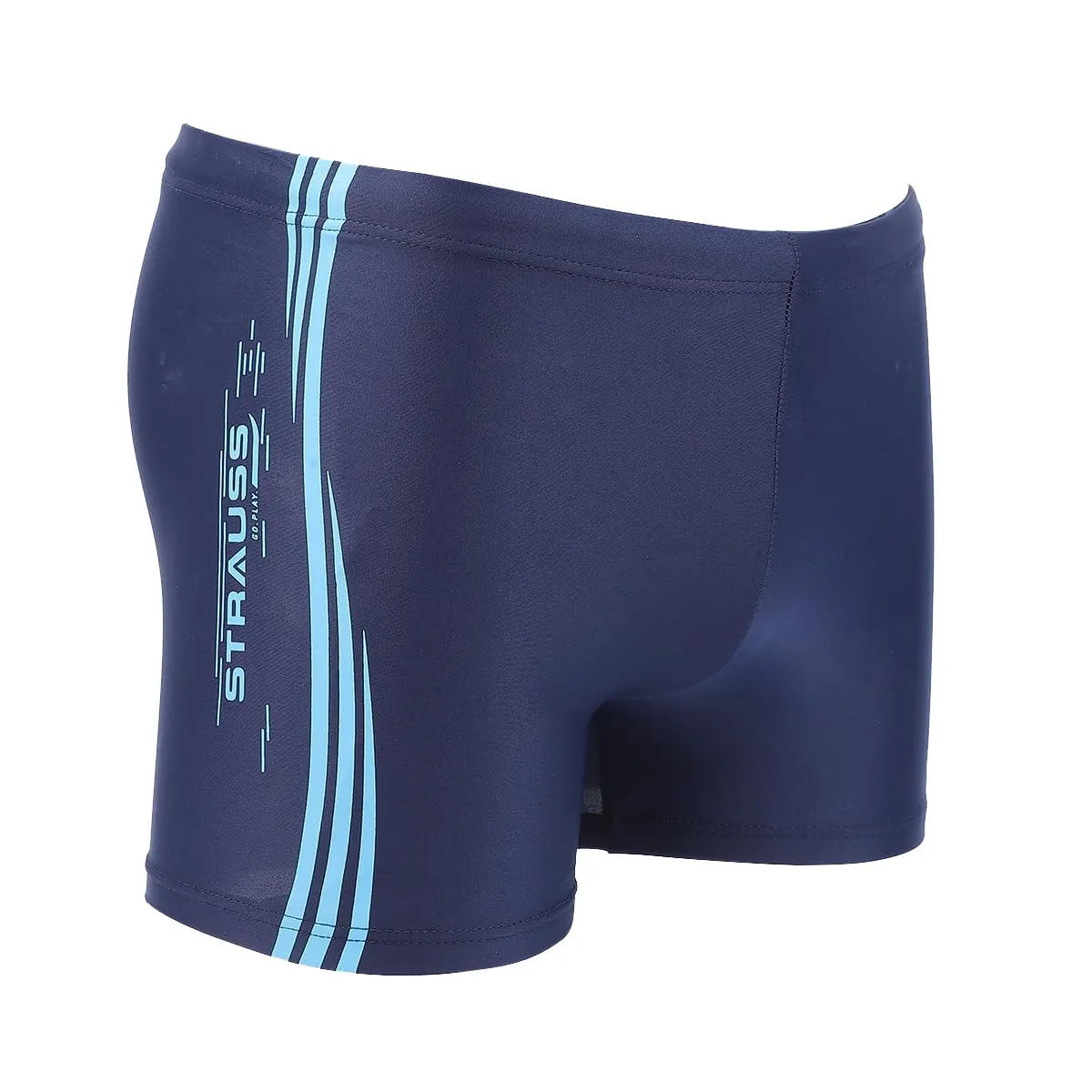STRAUSS Swimming Shorts | Swimming Trunks for Men & Boys | Easily Adjustable, Breathable & Quick Drying Shorts | Size: S,(Blue Lines)