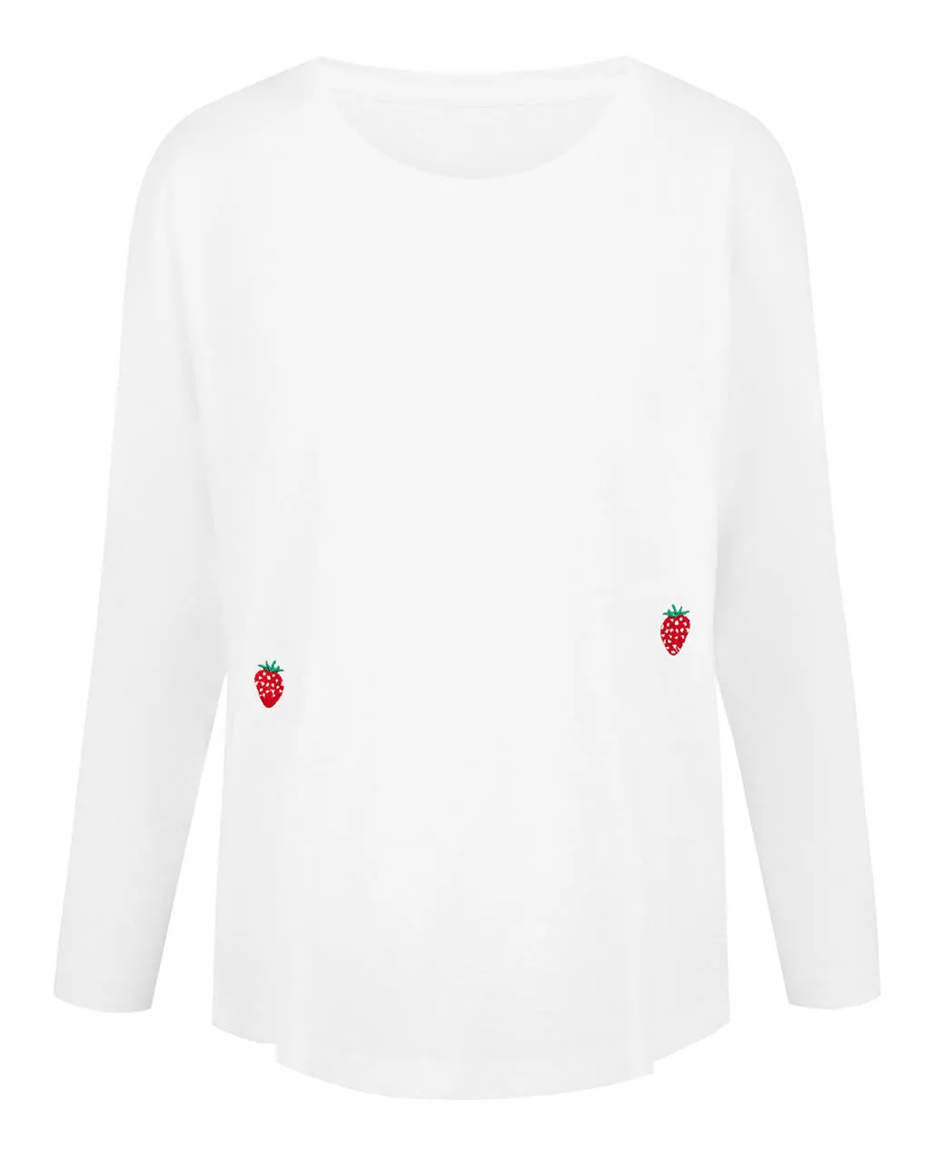Strawberry Embroidered Slub T-Shirt White