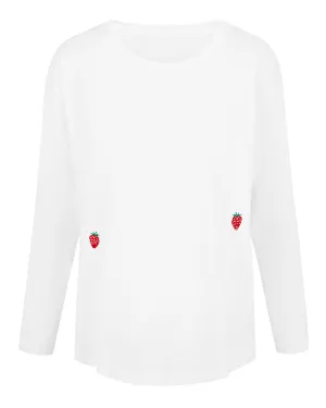 Strawberry Embroidered Slub T-Shirt White