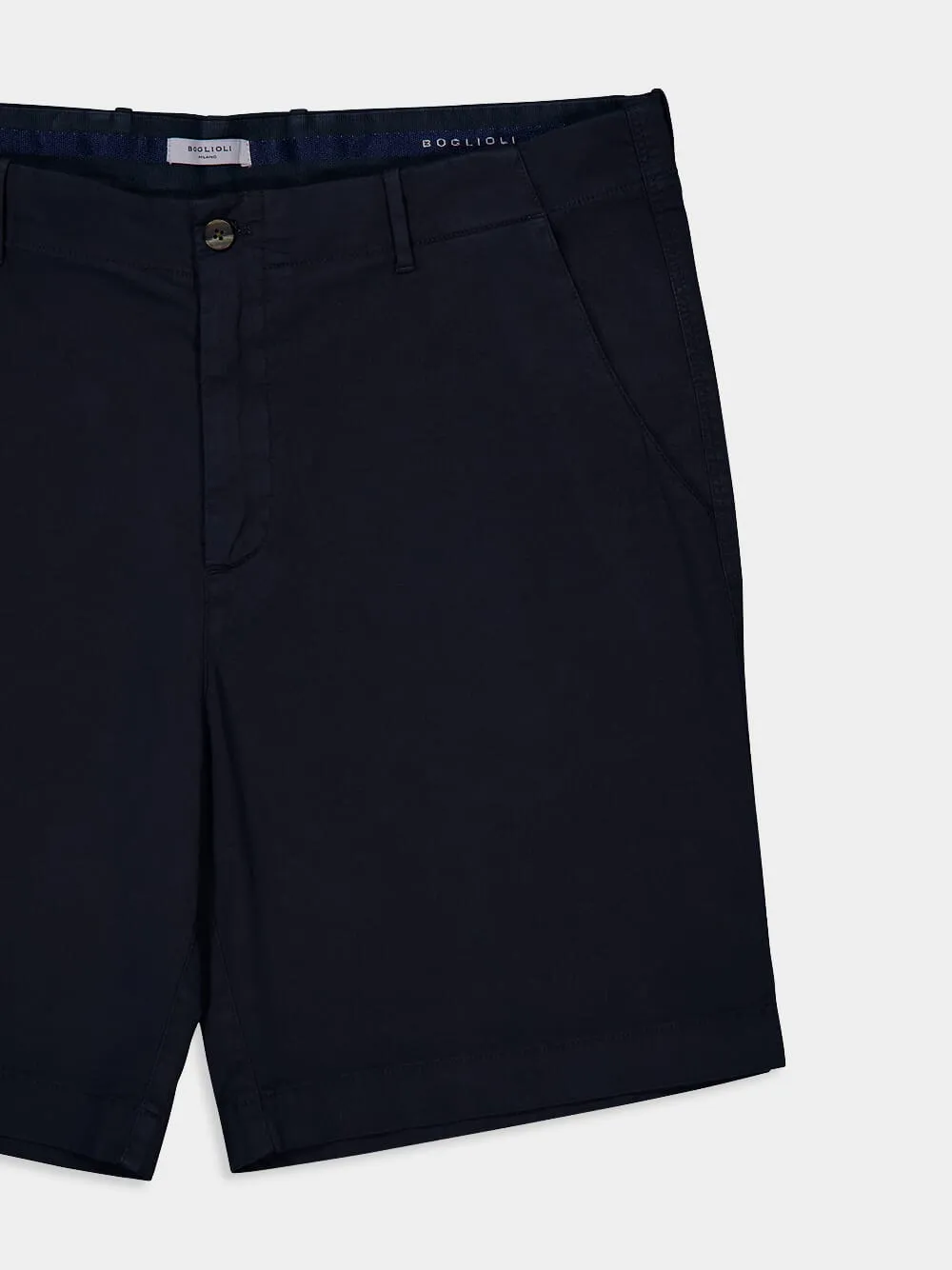 Stretch-Cotton Navy Bermuda Shorts