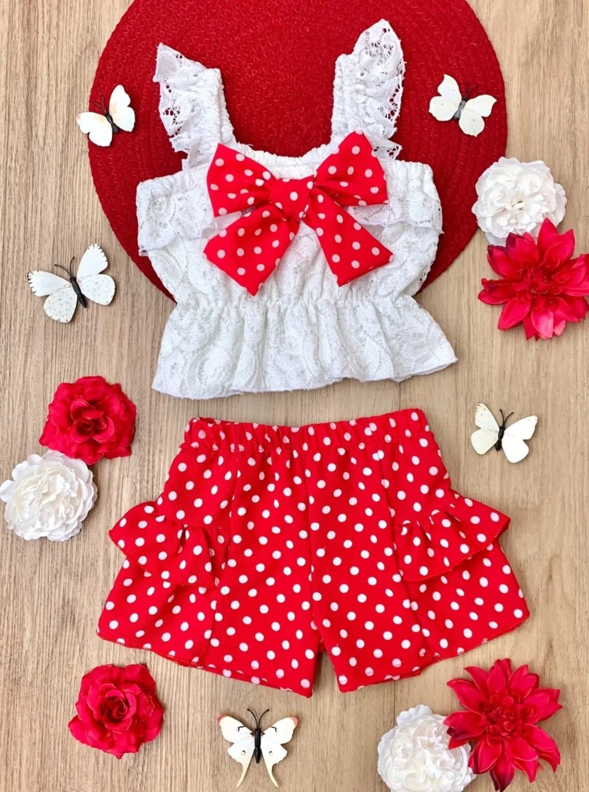 Sun-Kissed Spots Lace Top and Ruffle Short Set