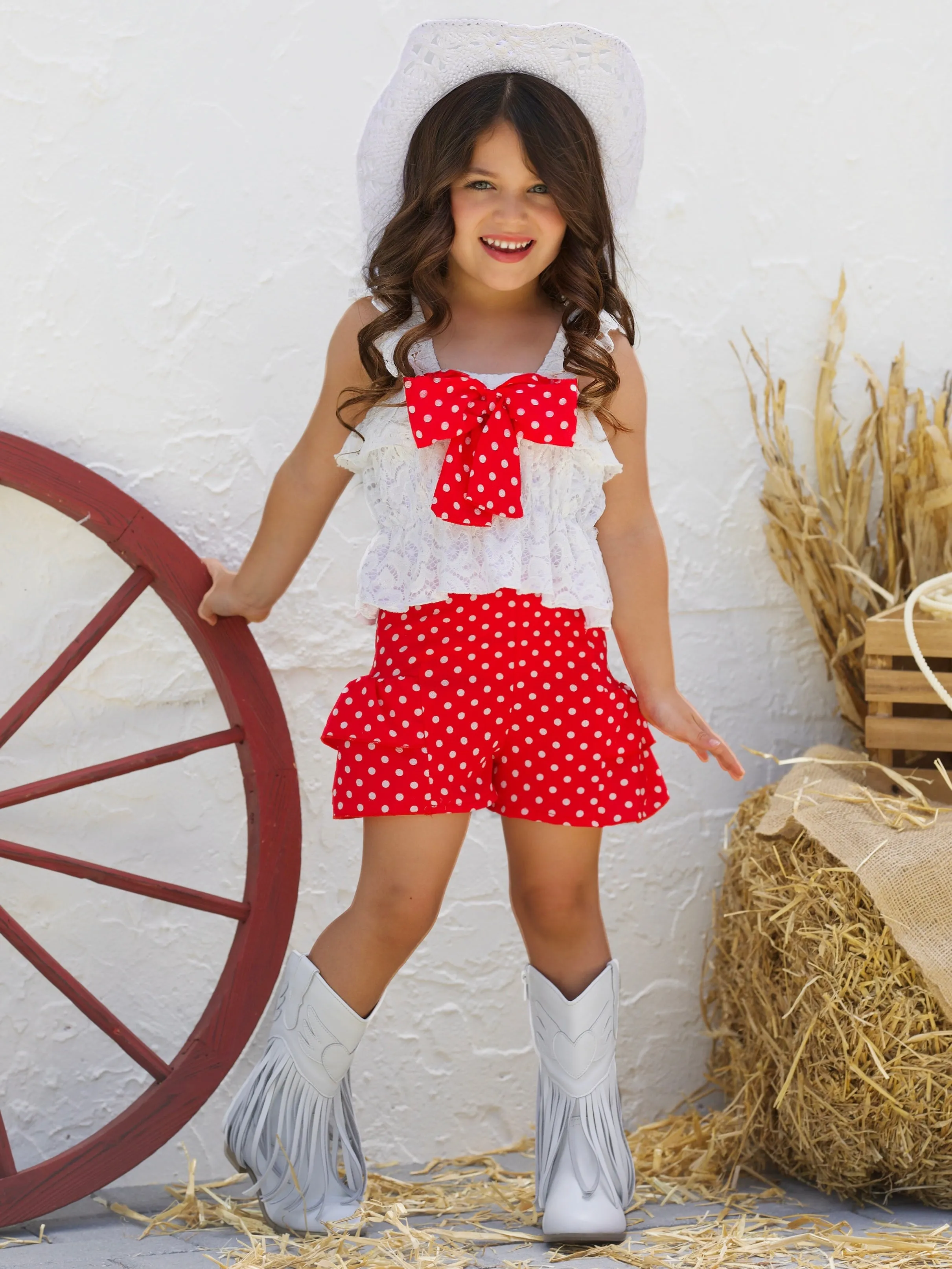 Sun-Kissed Spots Lace Top and Ruffle Short Set