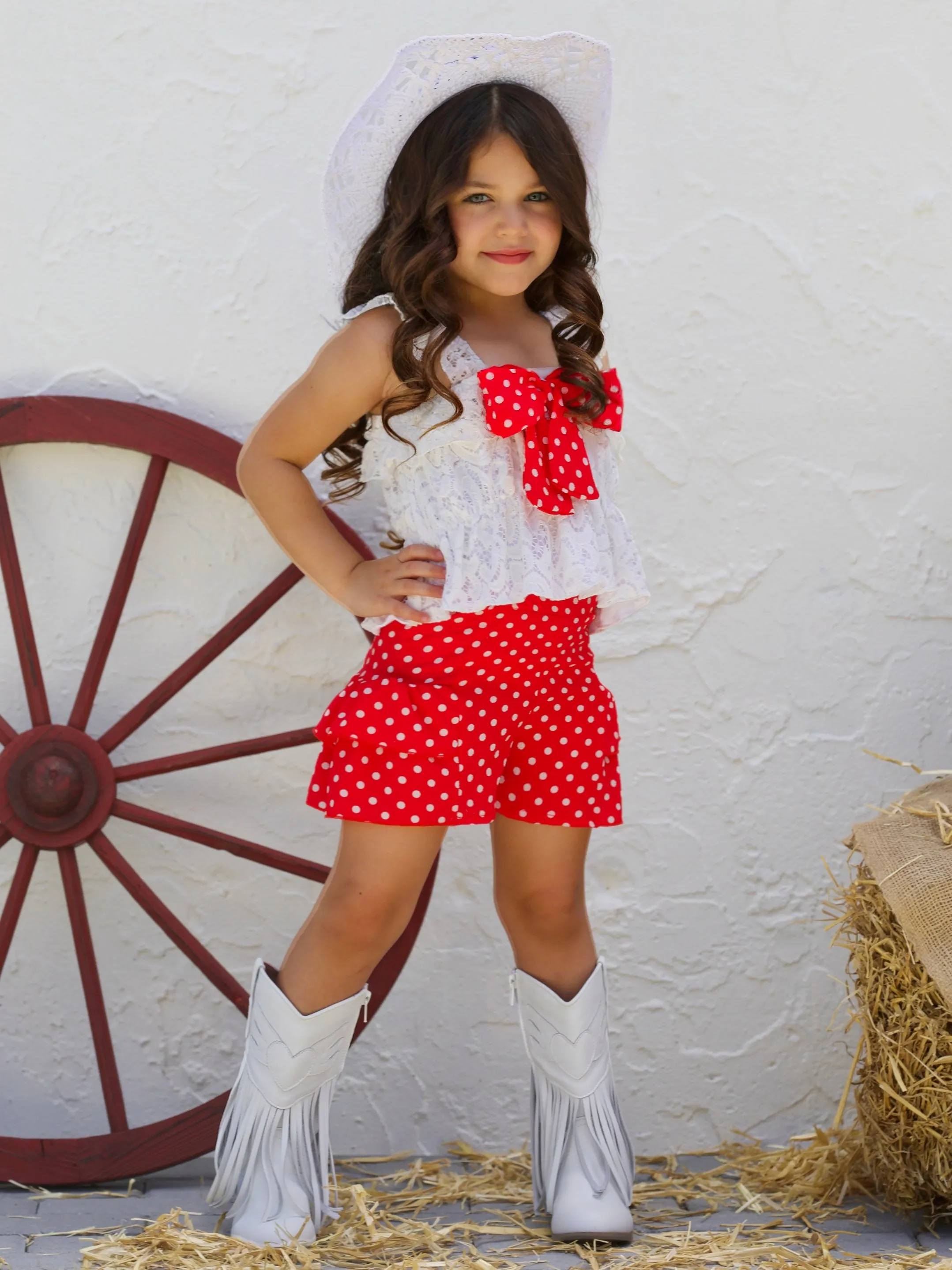 Sun-Kissed Spots Lace Top and Ruffle Short Set