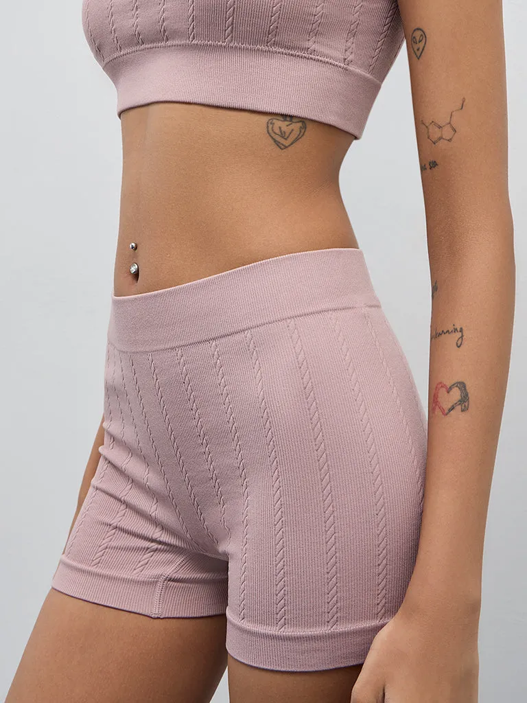 Superstar Mauve Ribbed Seam-Free Boy Shorts Brief