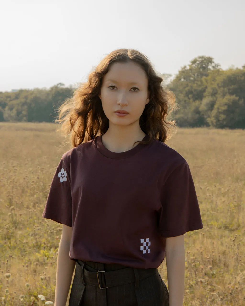 Symbols Embroidered Organic Cotton T-Shirt Burgundy