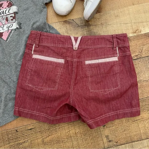Tailored Light Burgundy Pink Denim Textured Shorts