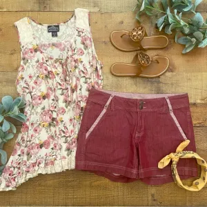 Tailored Light Burgundy Pink Denim Textured Shorts