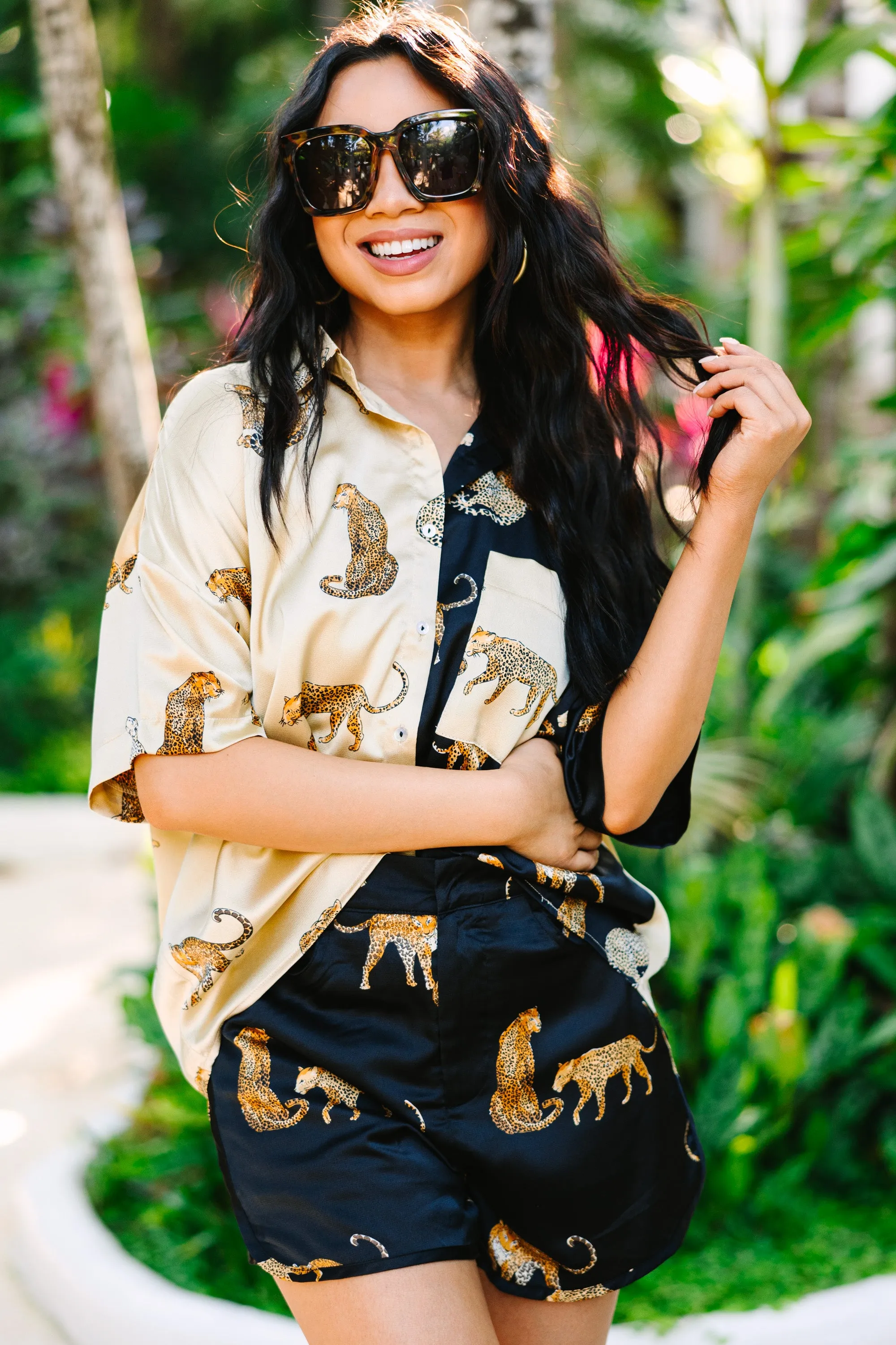 Take You Out Black Leopard Shorts