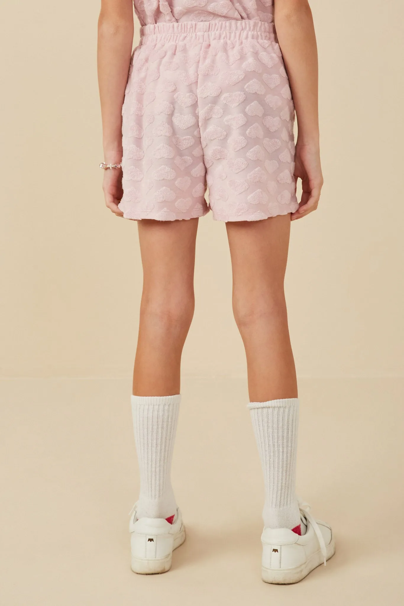 Terry Heart Textured Elastic Waist Shorts