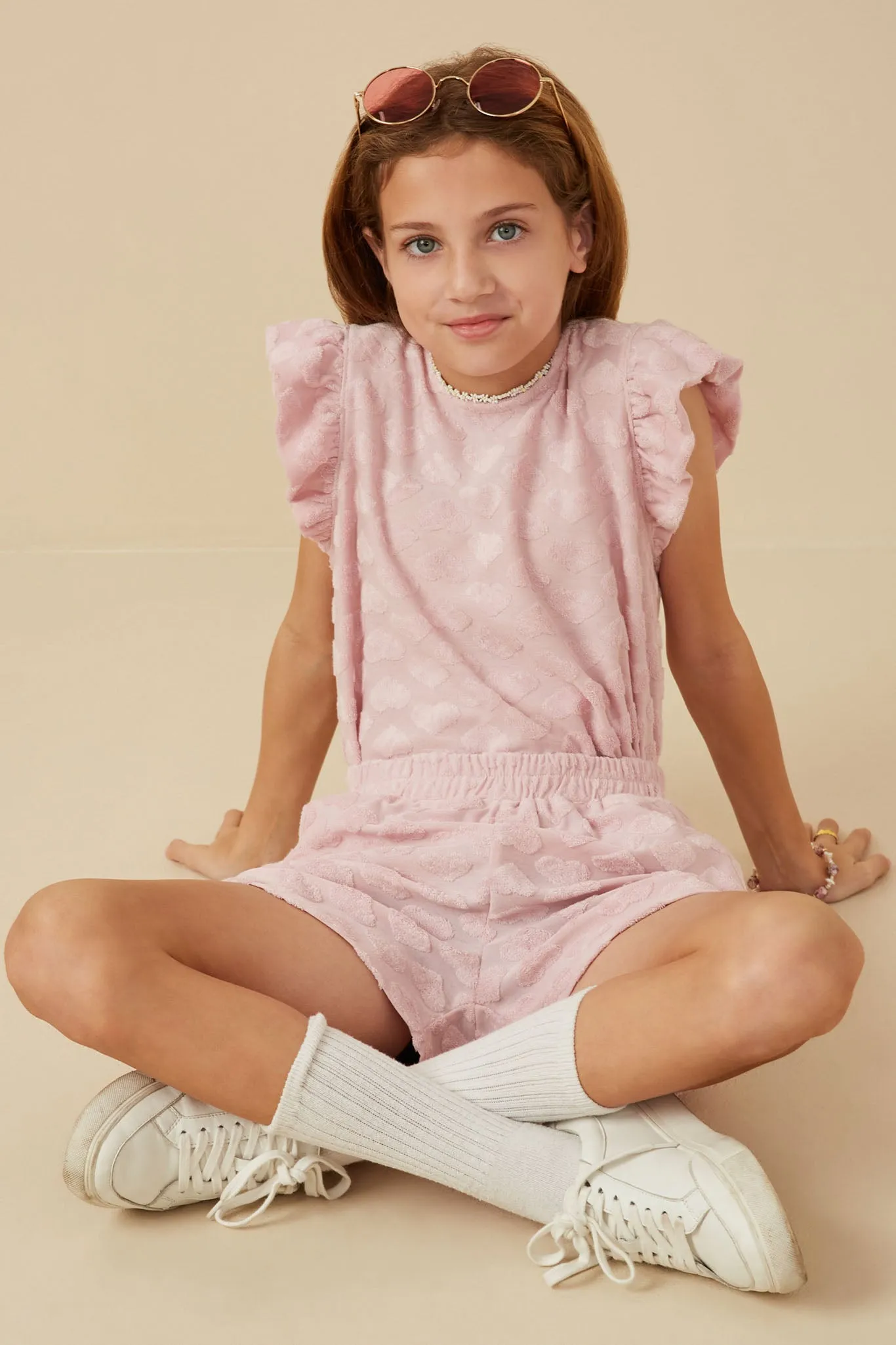Terry Heart Textured Elastic Waist Shorts