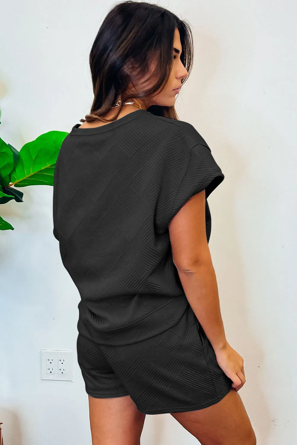 Textured Drawstring Shorts Set