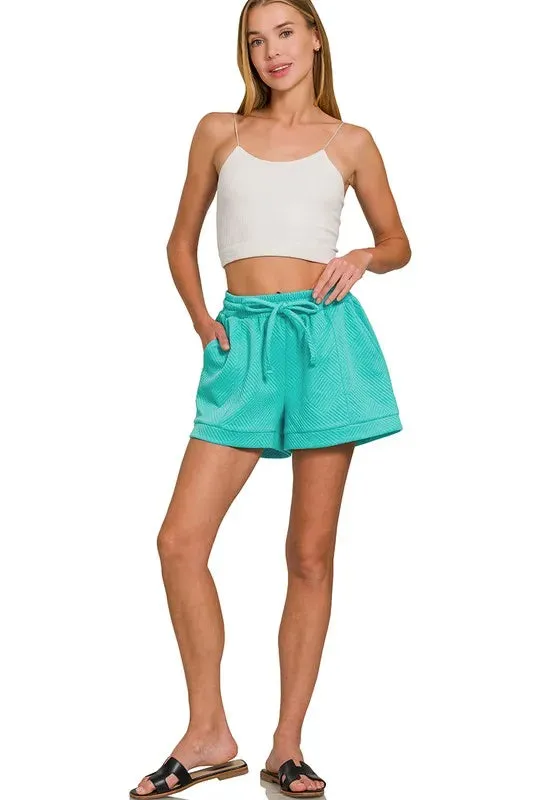 Textured Knit Jacquard Drawstring Shorts For Women – Comfortable and Stylish Drawstring Shorts with Jacquard Fabric for Summer