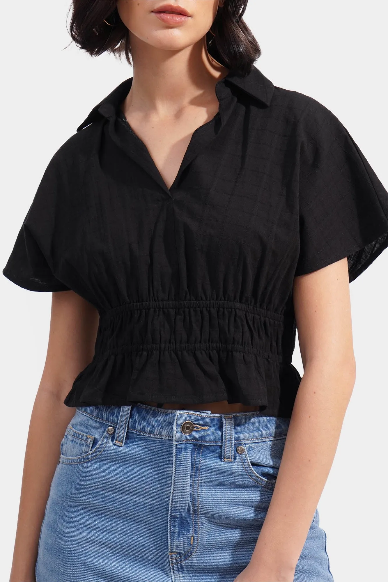 Textured Layered Shoulder Top