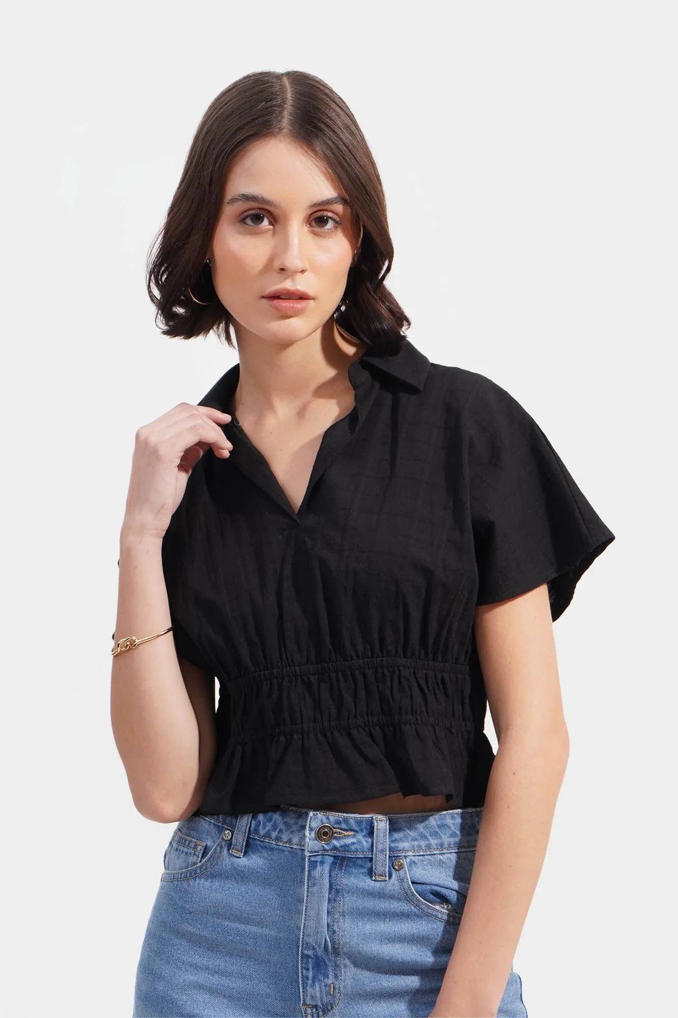 Textured Layered Shoulder Top