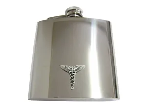 Textured Medical Symbol Caduceus 6 Oz. Stainless Steel Flask