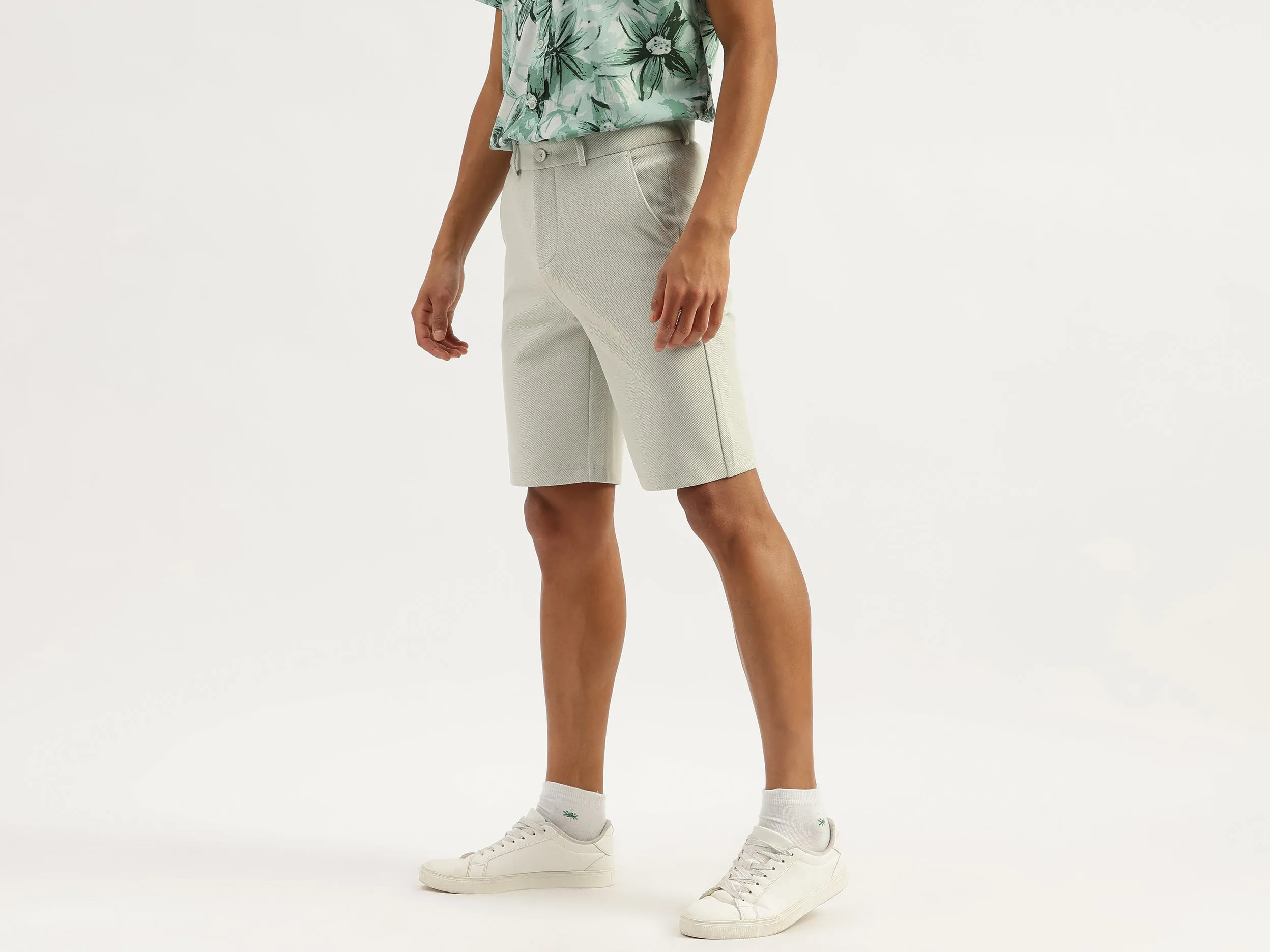 Textured Slim Fit Honeycomb Knit Shorts