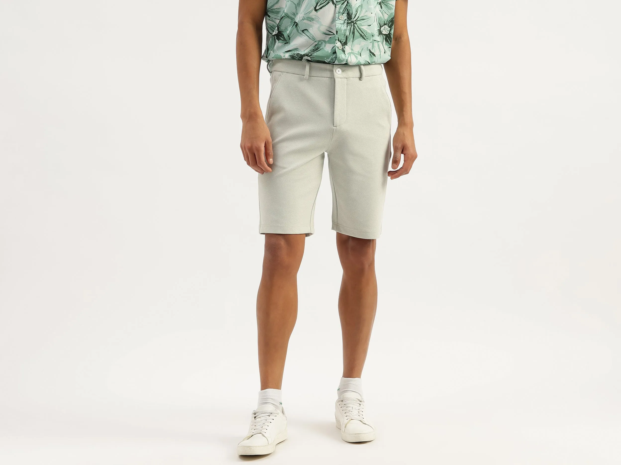 Textured Slim Fit Honeycomb Knit Shorts