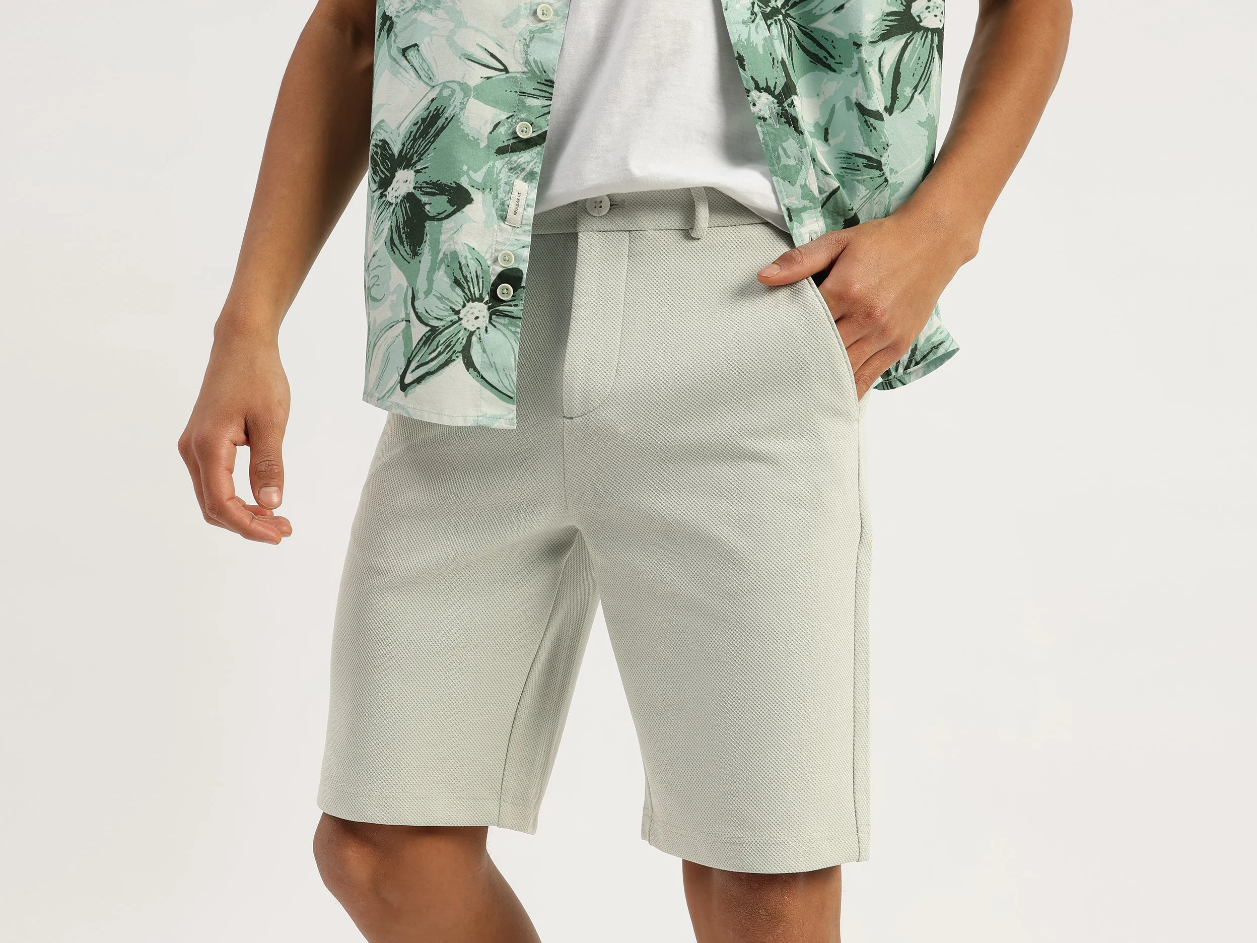 Textured Slim Fit Honeycomb Knit Shorts