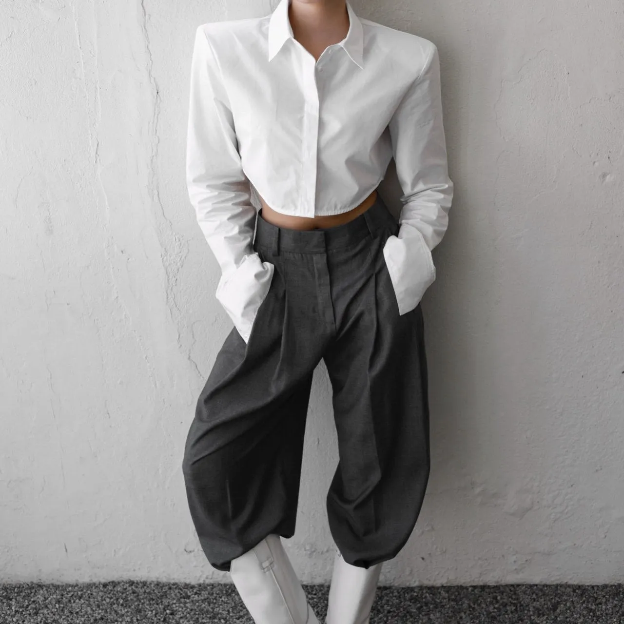 The Lux Shoulder Pad Cropped Shirt