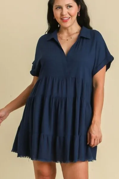 Tiered Dark Navy Dress with Raw Hem &#x26; Folded Sleeves You'll Love in 2025
