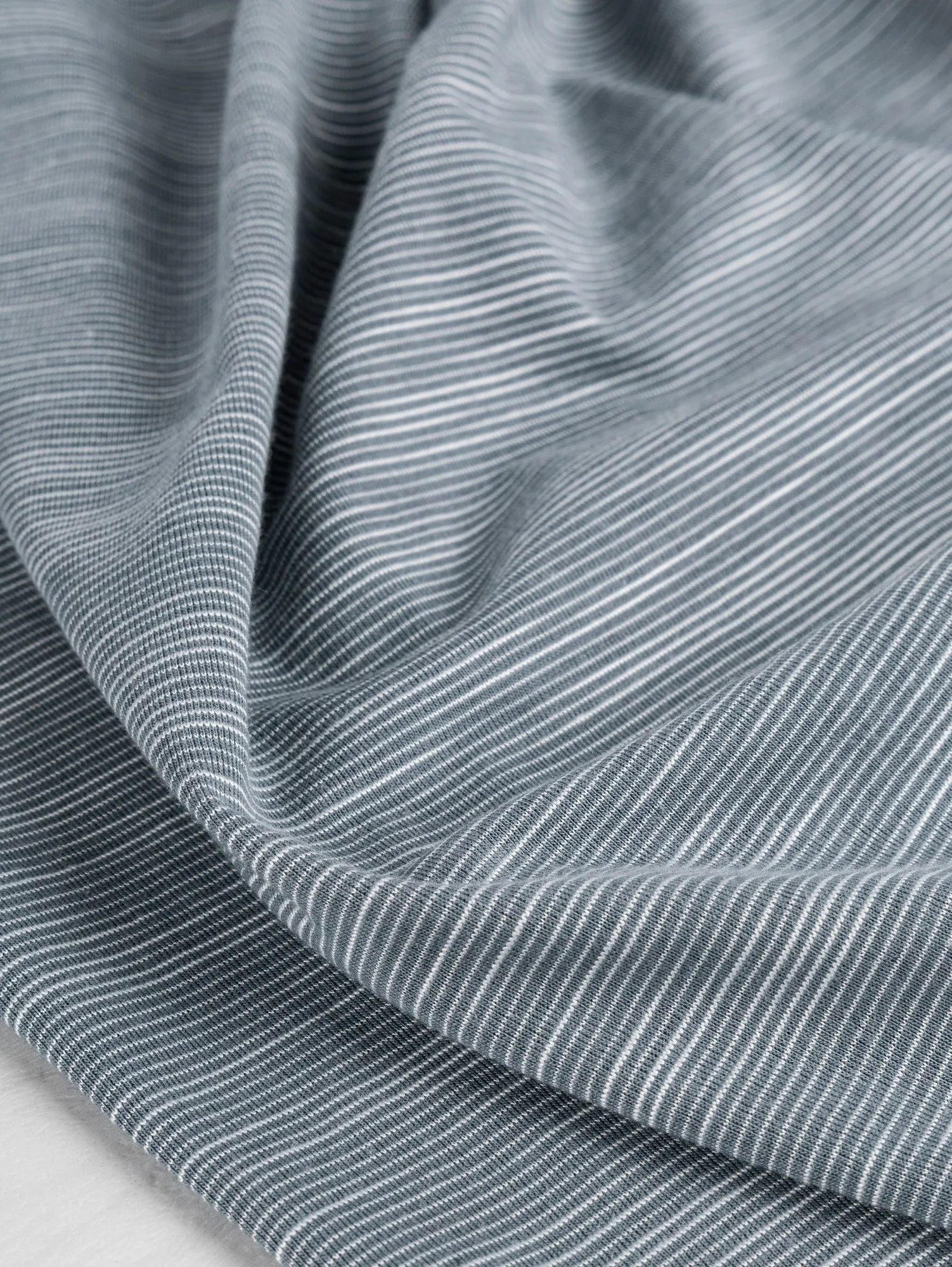 Tiny Stripe Cotton Spandex Jersey Knit Deadstock - Blue   White