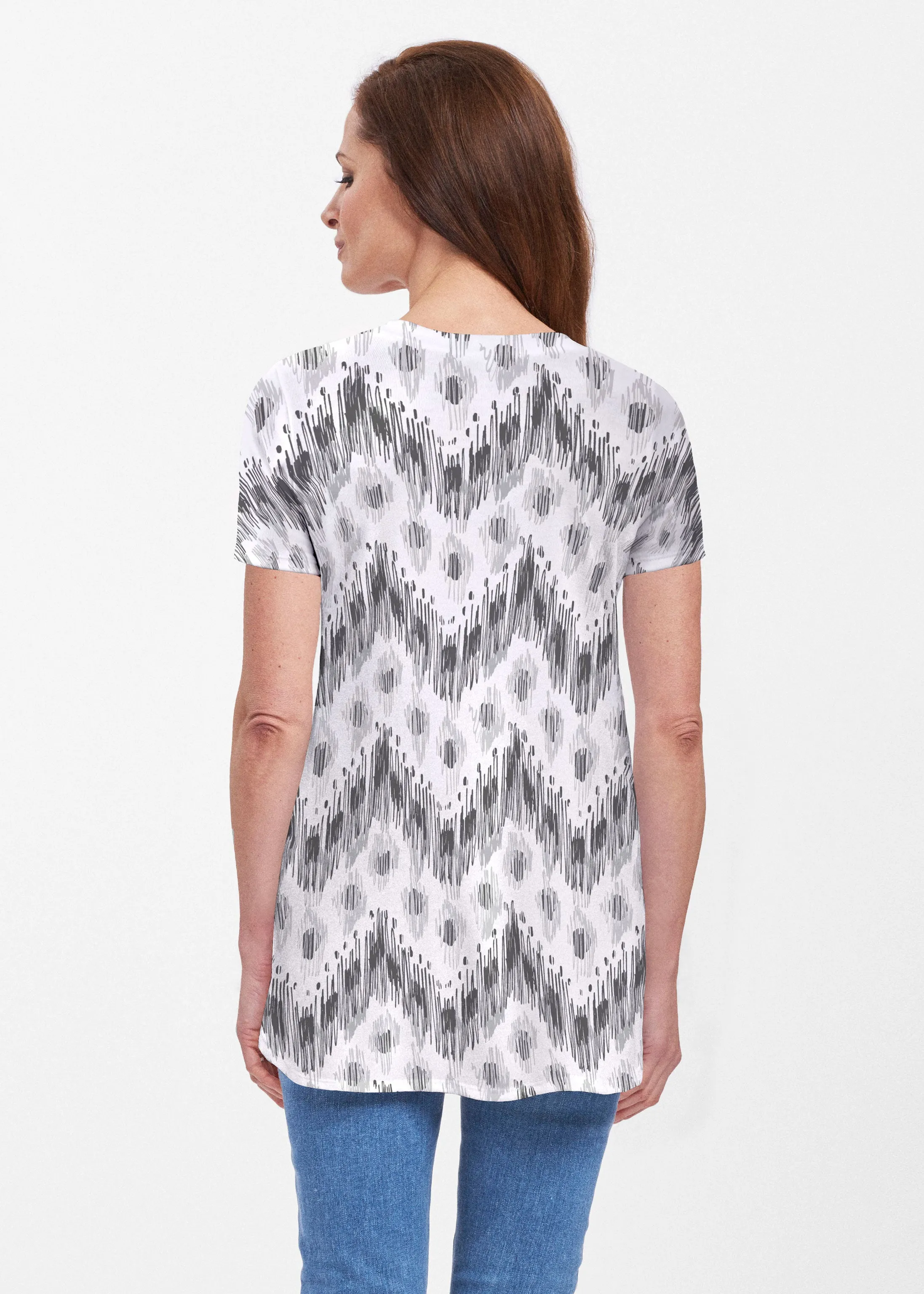 Tonal Waves Black (7834) ~ Short Sleeve Butterknit Tunic