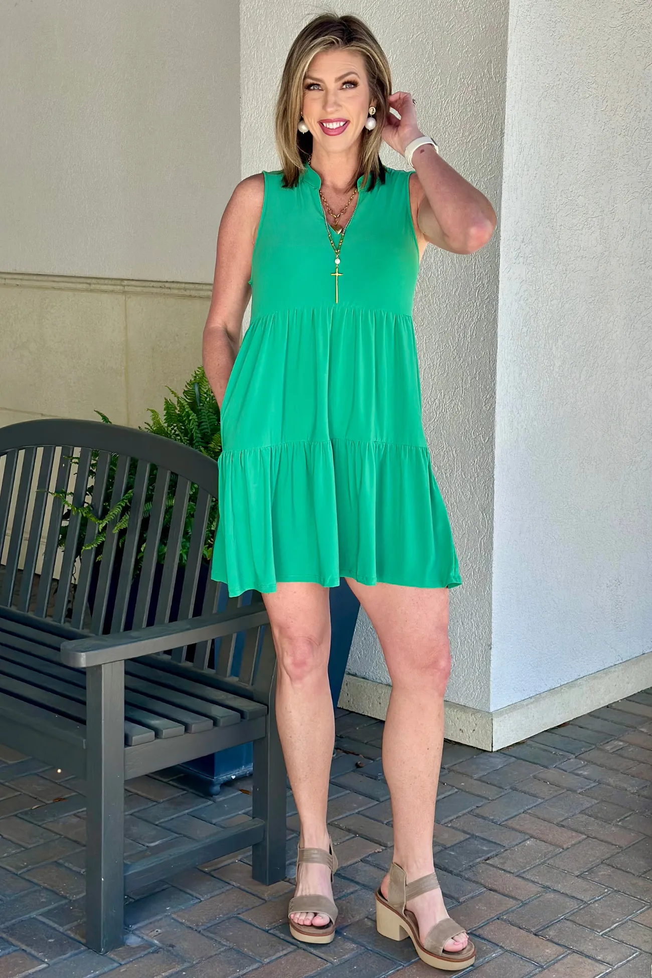 TPN Lizzy Go-To Tiered Dress in Kelly Green