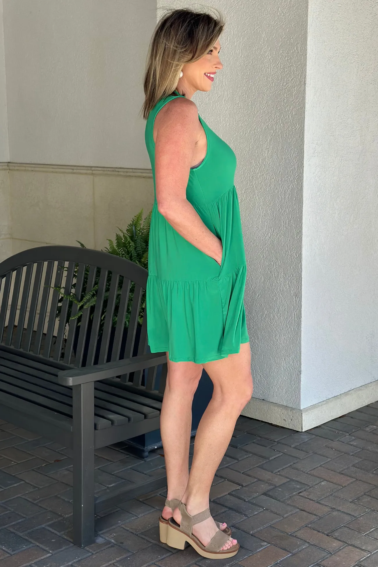 TPN Lizzy Go-To Tiered Dress in Kelly Green