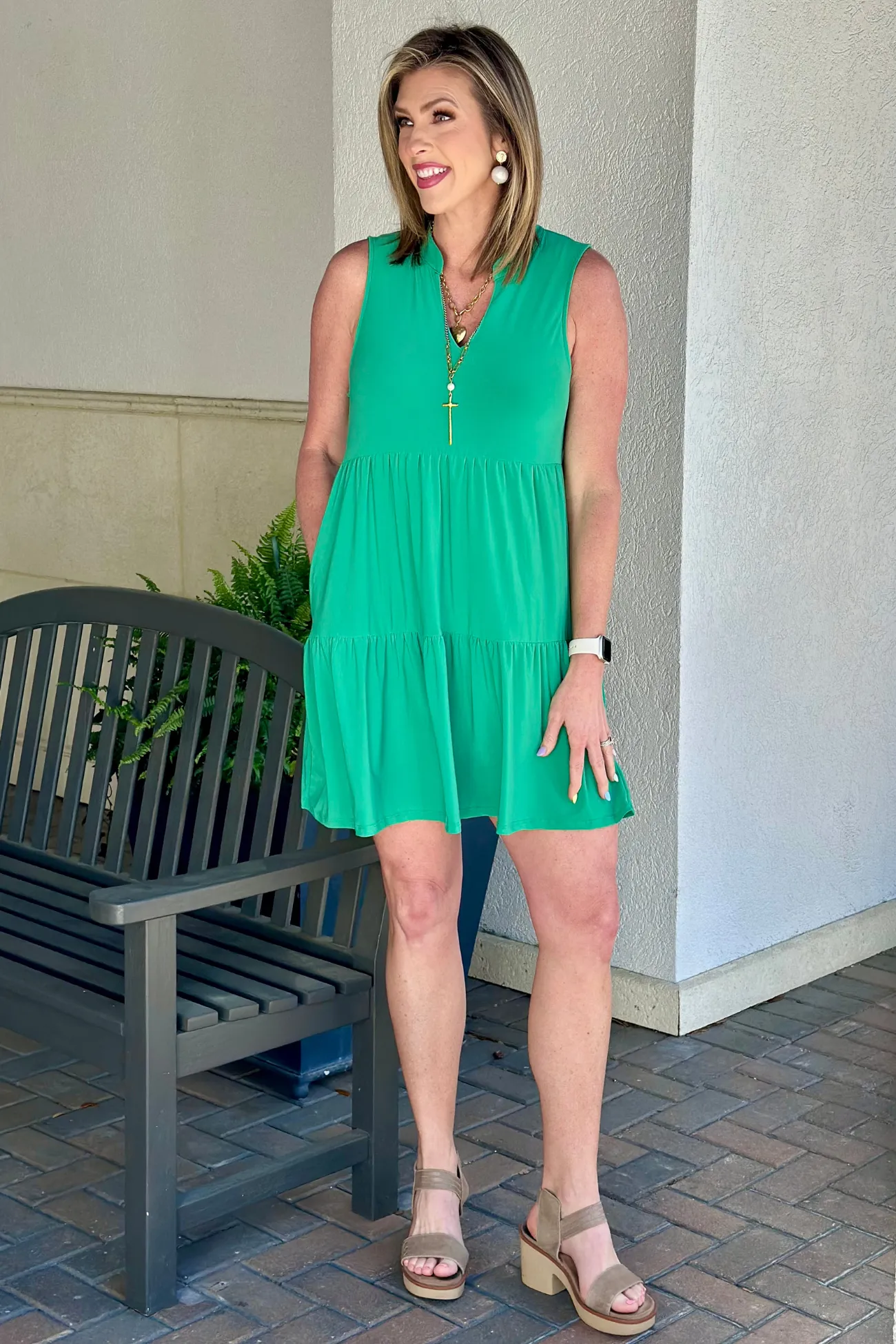 TPN Lizzy Go-To Tiered Dress in Kelly Green