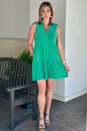 TPN Lizzy Go-To Tiered Dress in Kelly Green