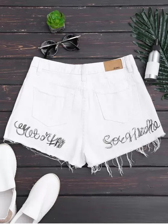 Trendy Cutoffs Tassels Beaded Embroidered Denim Shorts