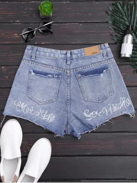 Trendy Cutoffs Tassels Beaded Embroidered Denim Shorts