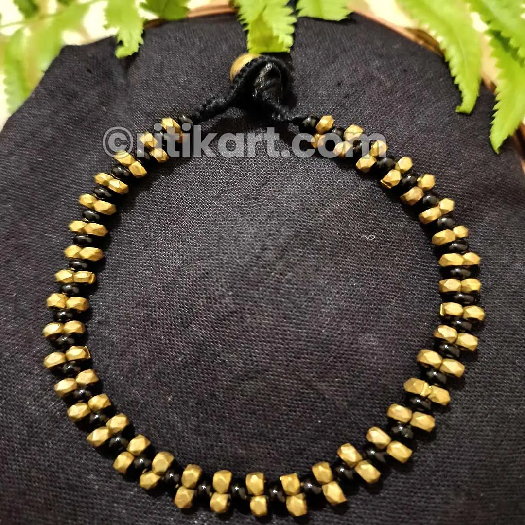 Tribal Dhokra Anklet with Two Layered Brass Beads Embedded