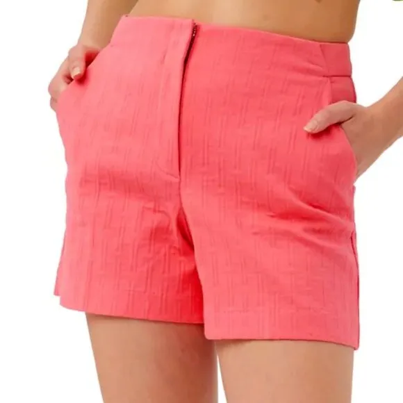 Trina Turk 'Valera' Stretch-Cotton Textured-Stripe Shorts, Positano Pink