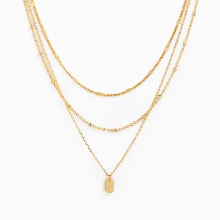 Triple Layered Tag Pendant Necklace